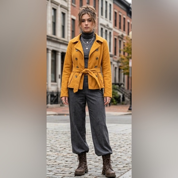 Paris Blues Jackets & Blazers - Vintage Y2K Paris Blues Mustard Yellow Wool Blend Double Breasted Pea Coat